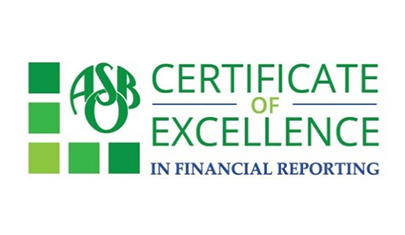 ASB Certificate of Excellence in financial reporting